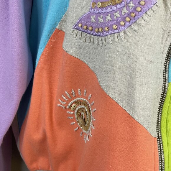 Vintage IB Diffusion Linen Bomber Jacket Large Zip 90s Cruise Vacation Hong Kong - Picture 6 of 12